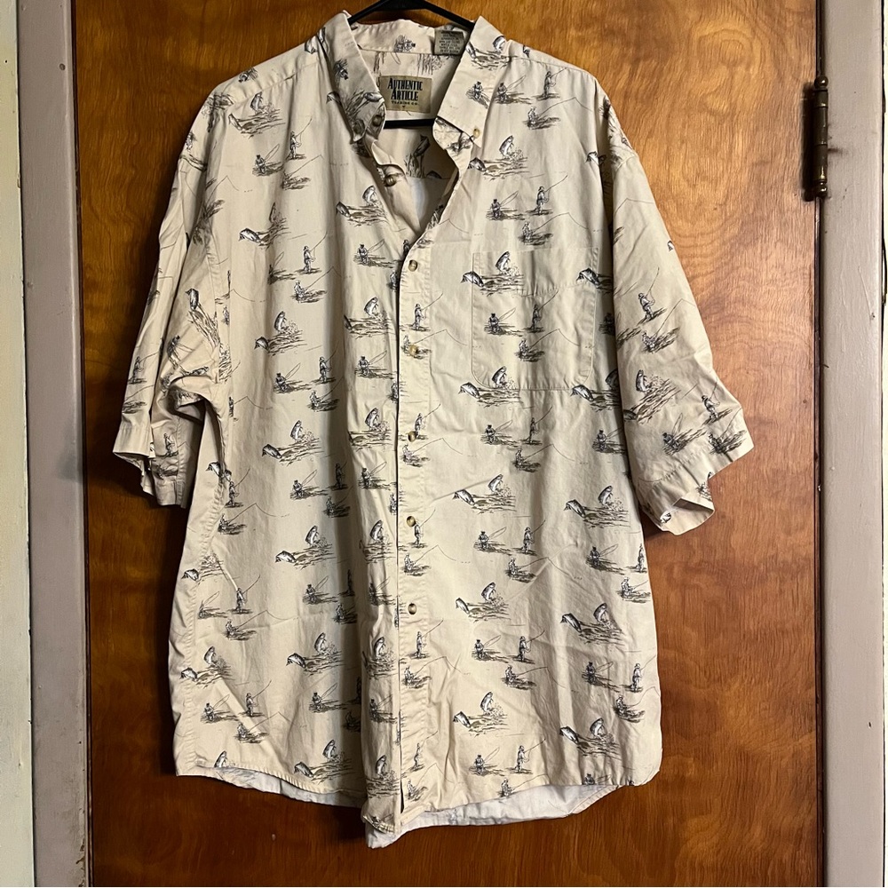 Authentic Article Trading Co Sz XXL Beige Button Front Fishing Shirt